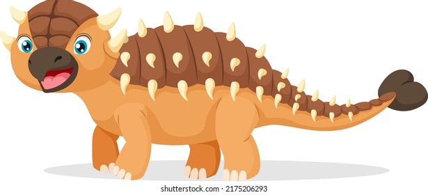 Cute happy ankylosaurus cartoon on white background