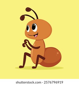 Cute and happy ant cartoon vector  combining wildlife, biology, and environmental themes in a flat doodle style.