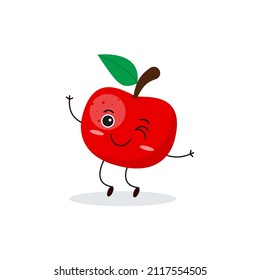 Cute happy apple character. Funny fruit emoticon in flat style. eps 10