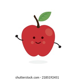 Cute Happy Apple Character. Funny Cartoon Emoticon In Flat Style. Fruit Emoji Vector Illustration.
