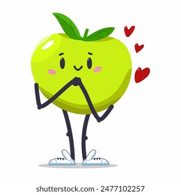 Cute happy apple vector cartoon character isolated on a white background.