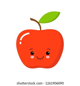 Cute Happy Apple Vector Illustration with Eyes and Face