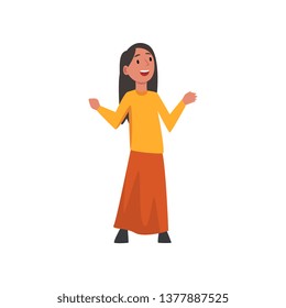 Cute Happy Arab Little Girl in Traditional Clothes Vector Illustration