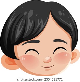 Cute happy Asian girl happy face illustration