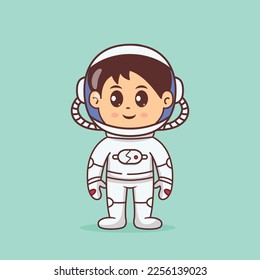 Cute Happy Astronaut boy wear space suit cartoon illustration