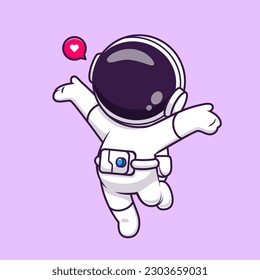 Icono del vector de dibujos animados Cute Happy Astronaut Ilustración Icono de la tecnología de la ciencia Concepto Vector Premium Aislado. Estilo de dibujo plano