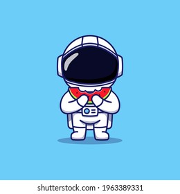 Cute Happy Astronaut Eating Watermelon