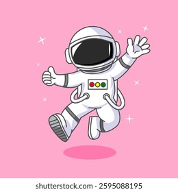 Cute Happy Astronaut Jump Pose Cartoon Design Vector Illustration