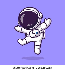 Cute Happy Astronaut Jumping Cartoon Vector Icon Illustration. Science Technology Icon Concept Isolated Premium Vector. Flat Cartoon Style