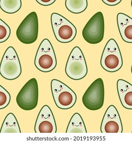 cute happy avocado seamless pattern