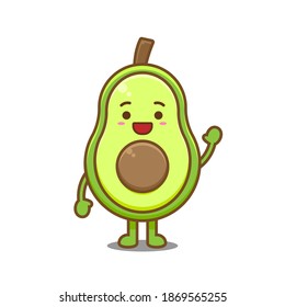 Cute happy avocado. Vector illustration of chibi character isolated on white background.