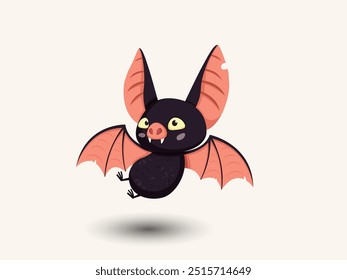 Lindo bebé feliz murciélago volando con diferentes poses. Adorables personajes animales en el festival de otoño para la decoración, impresiones, cubierta. Ilustración vectorial. Feliz día de Halloween