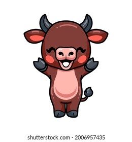 Cute happy baby bull cartoon standing