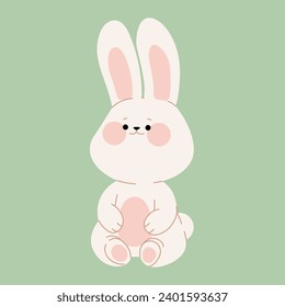 Hübsches Baby-Hase. Cartoon Kaninchen-Charakter für eine Grußkarte, Einladung, Aufkleber oder Banner zum Happy Valentinstag, Ostern oder Geburtstag. Vektorgrafik.