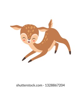 Cute Happy Baby Deer, Lovely Forest Fawn Animal Vector Illustration