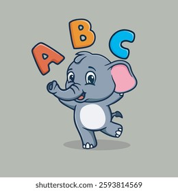 Cute and happy baby elephant ABC vector children's illustration Q version vector cartoon illustration