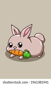 A cute and happy baby rabbit bring carrot cartoon illustration