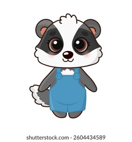 Cute happy badger. Cartoon character for greeting card, invitation, stickers. Vector illustration. Isolated on white background