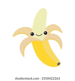 Cute happy banana character. Funny smiling and wink fruit cartoon emoticon in flat style.