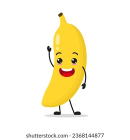 Cute happy banana character. Smiling and greet fruit cartoon emoticon in flat style. food vector illustration
