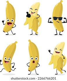 Cute happy banana fruit cartoon character