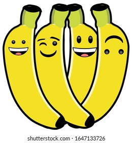 Cute happy bananas  icon vector illustration flat style on a white background