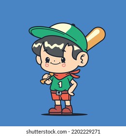 Cute Happy Baseball Boy Smile Face Vector Illustration Sport