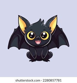 Cute Happy Bat Vector Illustration, Adorable Nocturnal Animal Art