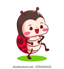 Cute happy battle lady bug cartoon character. Kawaii animal hand drawn style concept design. Vector art mascot logo icon illustration