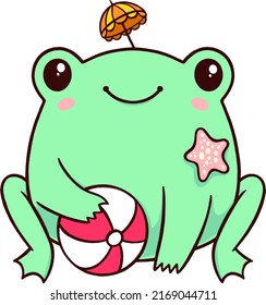 Rana de playa Cute Happy. Ilustración del vector
