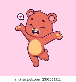 Ilustración del icono del vector de dibujos animados Cute Happy Bear. Concepto de icono de la naturaleza animal Vector Premium aislado. Estilo de dibujo plano