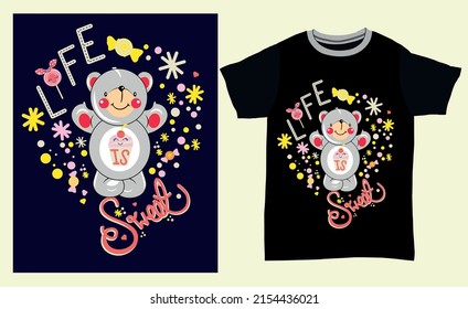 cute and happy bear with a drink and text - vector 