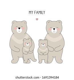 Cute happy bear family  Drawn mother bear  father   bear cubs white  Vector illustration 