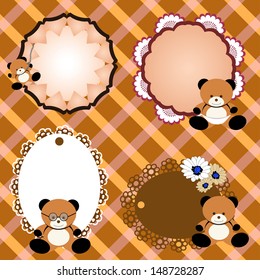 Cute happy bear label collection. vector illustration