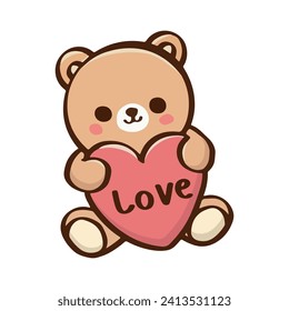 Cute happy bear pastel of Valentine's day and love anniversary. romantic items and love symbols. vector illustration.