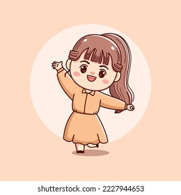 Cute happy beautiful girl straight long hair kawaii chibi mascot character cartoon illustration