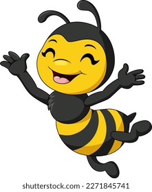 Cute happy bee cartoon on white background