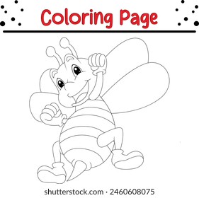 Abeja feliz lindo para colorear página de libro para niños.