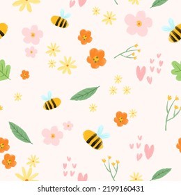 cute happy bee seamless pattern