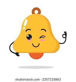 Cute happy bell character. Funny smiling and wink chime cartoon emoticon in flat style. bell vector illustration