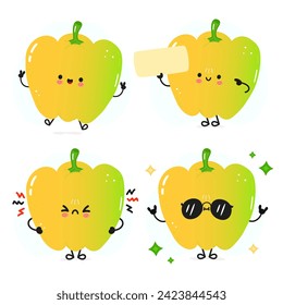 Cute happy bell pepper characters bundle set. Vector hand drawn doodle style cartoon character illustration icon design. Cute bell pepper mascot character collection