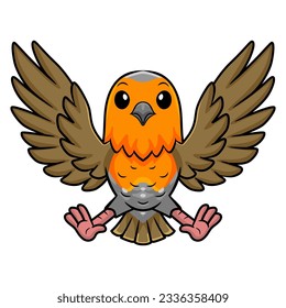 Cute happy bird cartoon flying