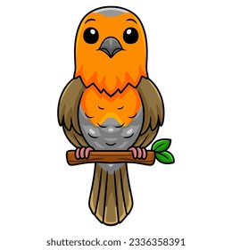 Cute happy bird cartoon on tree branch