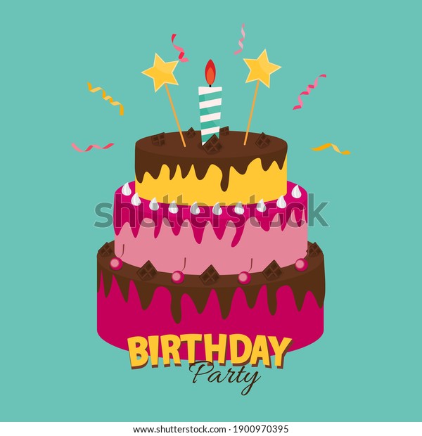 Cute Happy Birthday Background Cake Icon Stock Vector (Royalty Free ...