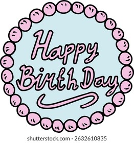 Cute Happy Birthday Badge with Pink Border