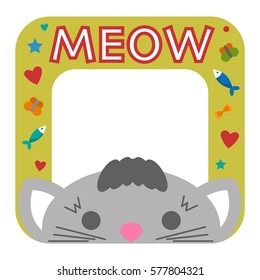 Cute happy birthday border cat photo frame vector illustration.