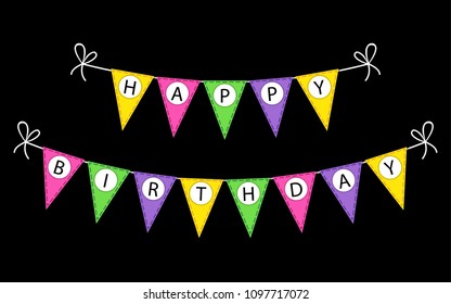 Cute Happy Birthday bunting flags banner with letters