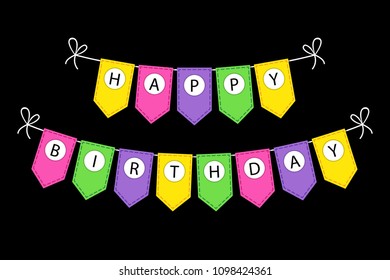 Cute Happy Birthday bunting flags banner with letters