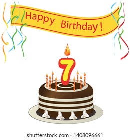 cute happy birthday card with cake and candles. vector illustration 