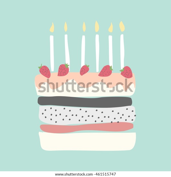 Cute Happy Birthday Card Cake Candles Stock Vector Royalty Free